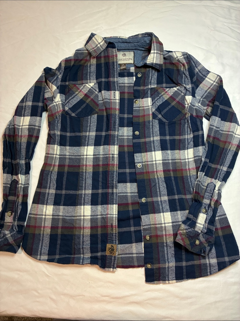 Legendary Whitetails Women's Navy, White & Green Plaid Shirt Jacket